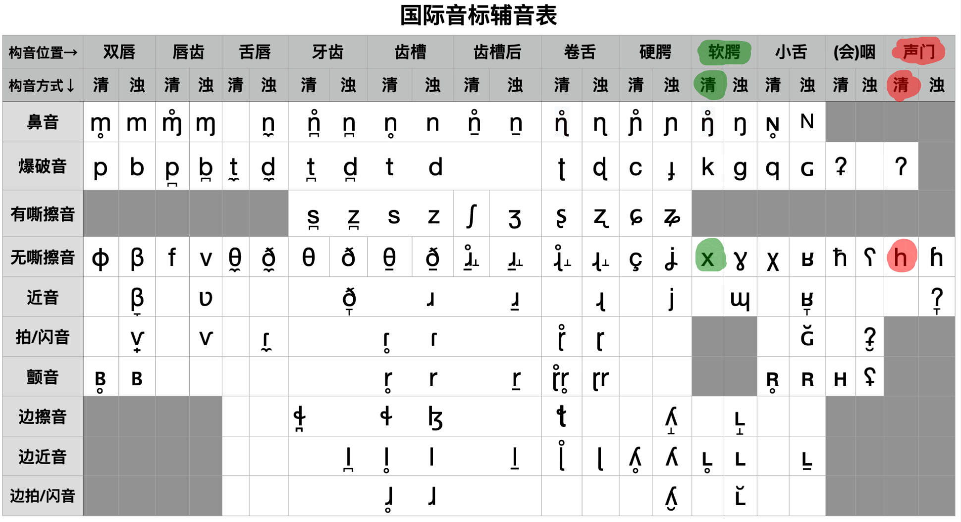 汉语拼音 h 和国际音标 /h/ 音位对比
